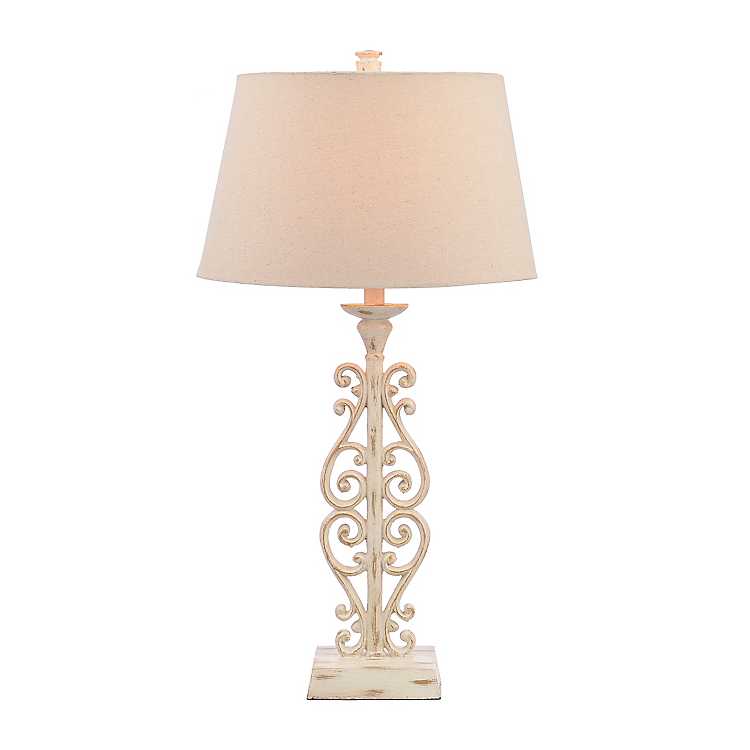 Weathered White Scroll Table Lamp, Scroll Table Lamp