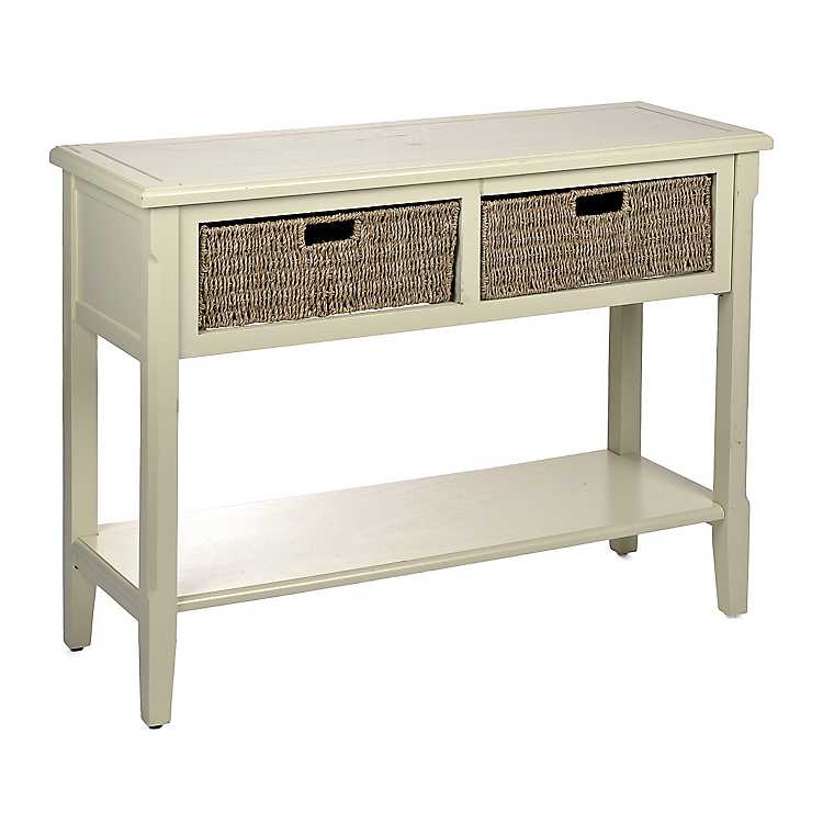 Ivory 2 Drawer Storage Console Table, Console Table With Wicker Baskets