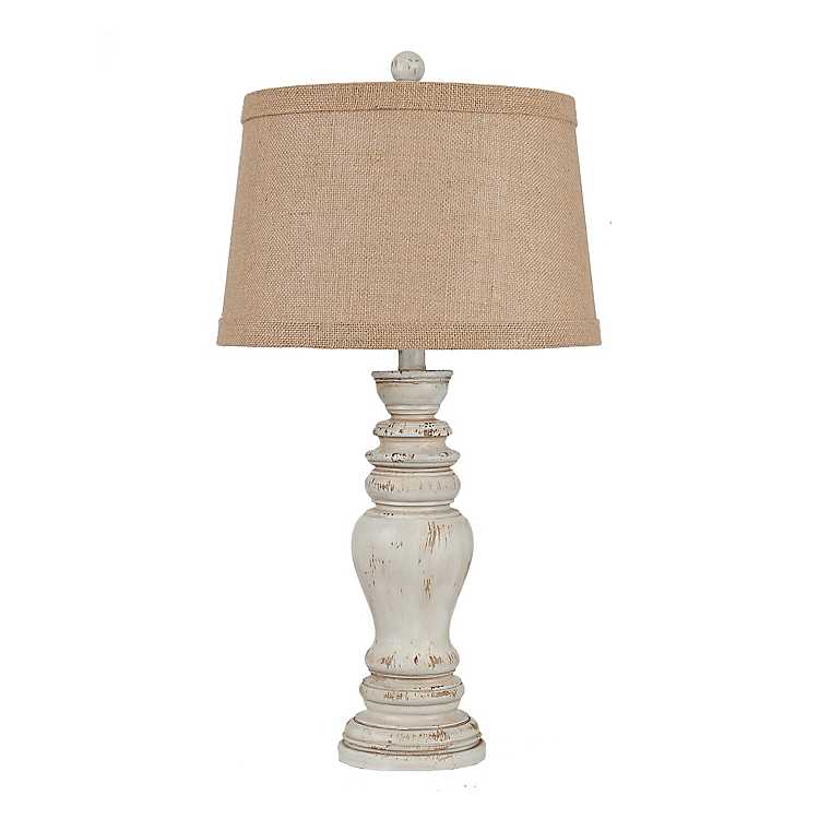 Rustic Distressed Cream Table Lamp, Country Cottage Table Lamps