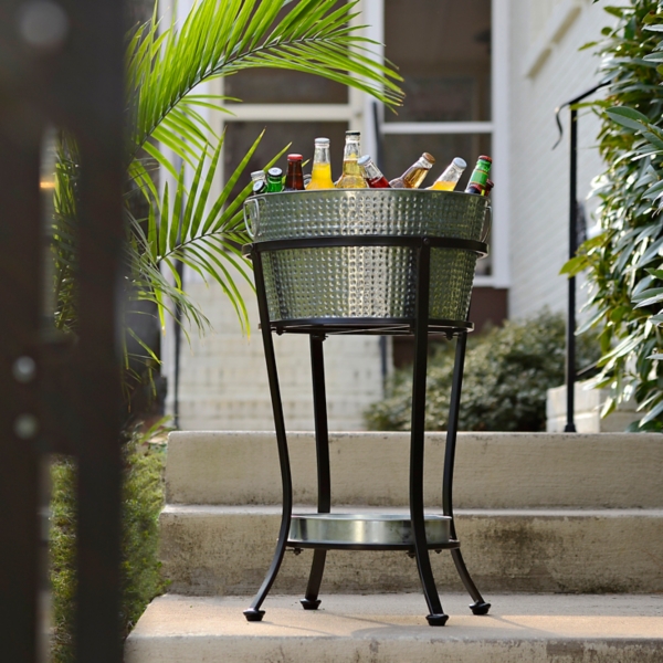 Hammered Metal Beverage Tub With Stand Kirklands