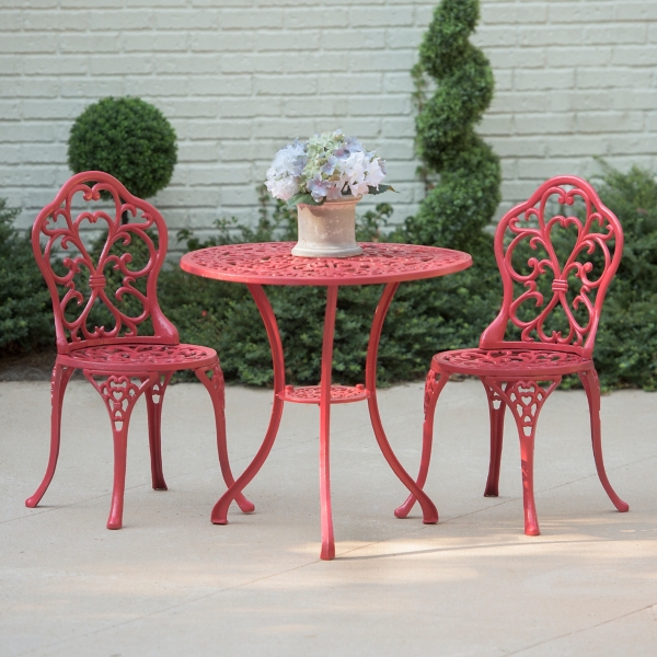 Red Fleur de Lis Cast Iron Bistro Set