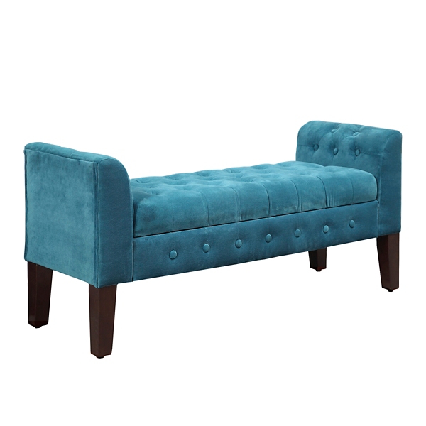 turquoise bench with storage