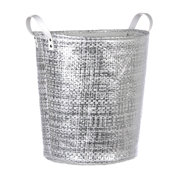 Woven Metallic Silver Laundry Basket