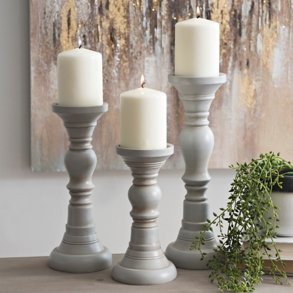 gray candle holders