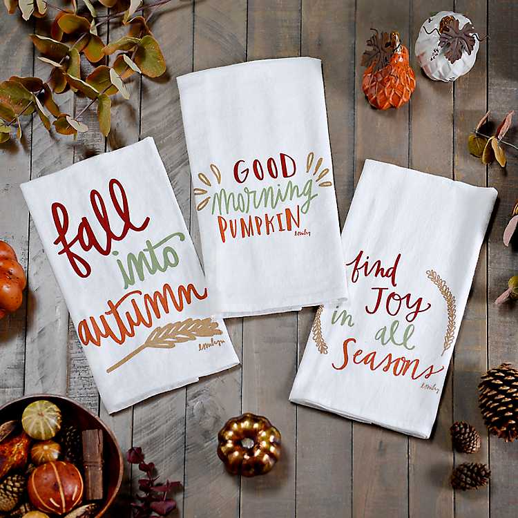 Gilded Maple Autumn Fall Set Of 3 Kitchen Tea Towels Apples 