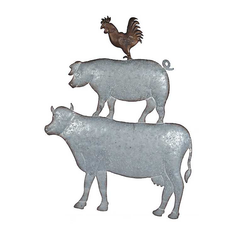 HL Cow Pig Rooster Galvanized Metal Farmhouse Wall Art Set