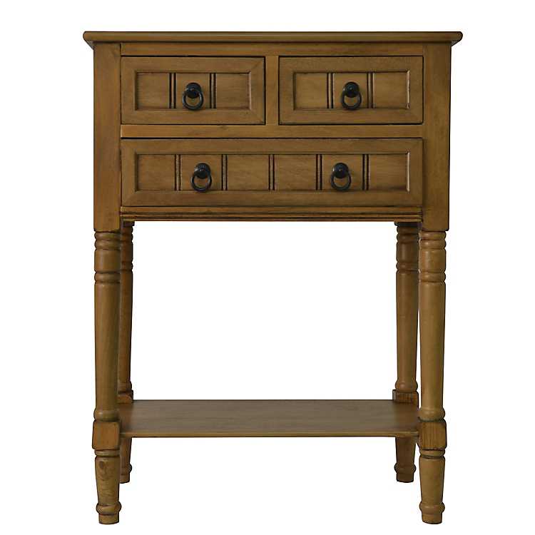 Honey Pine 3 Drawer Console Table, 42 Inch Console Table With Drawers