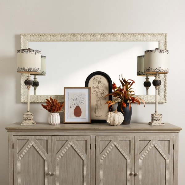 Ornate Distressed Cream Leaner Mirror