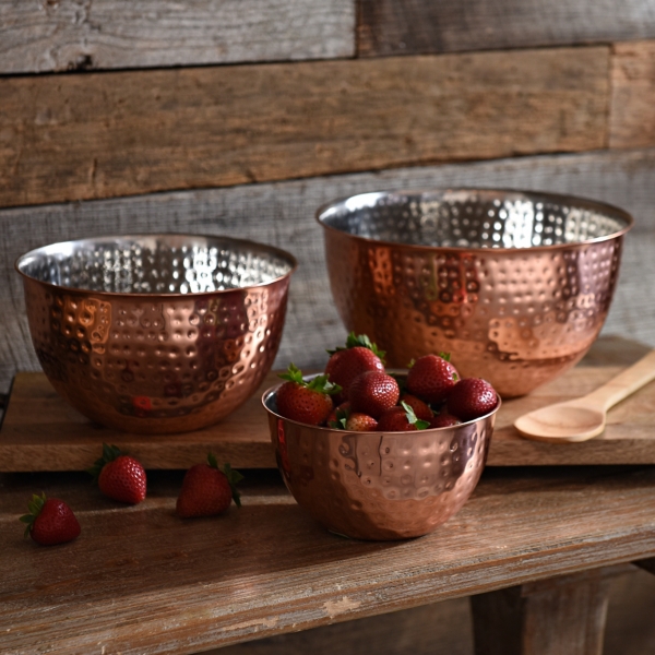 Samma Copper Mixing Bowls- Mixing Bowl Set with Stainless Steel Body-  Copper with Black Silicone Bottom Mixing Bowl- Versatile Kitchen Mixing  Bowls- 3