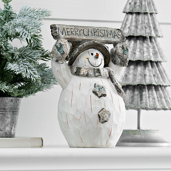Merry Christmas Birch Snowman Statue | Kirklands Home