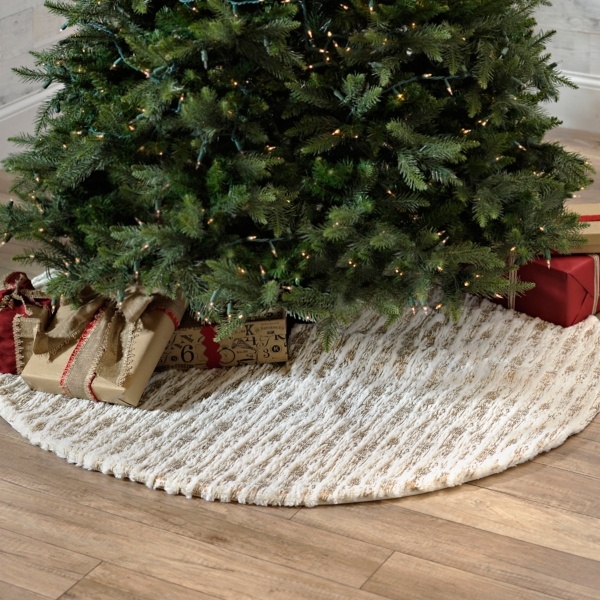 white tree skirt with glitter