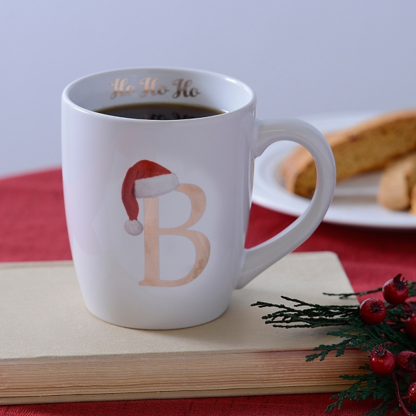 Home Essentials Monogram A 20 oz Coffee Mug Cup w/Santa Hats Ho Ho Ho