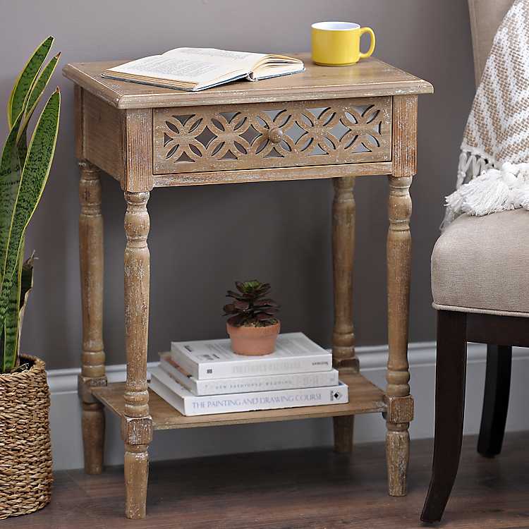 Wood Clover Mirror Side Table, Wood Mirrored Side Table