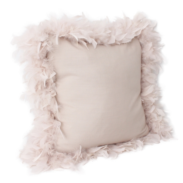 Oatmeal Mary Feather Trim Pillow 