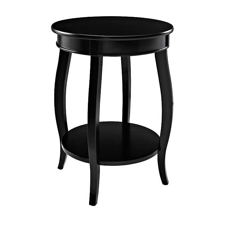 Black Round Accent Table With Shelf, Round Decorative Table