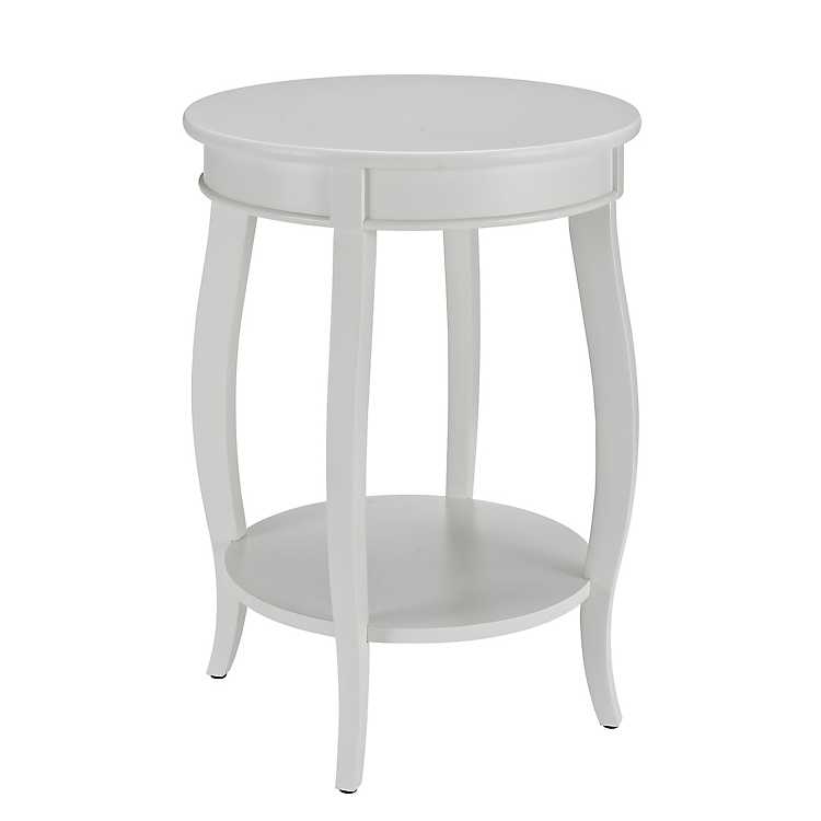 White Round Accent Table With Shelf, White Round Accent Table