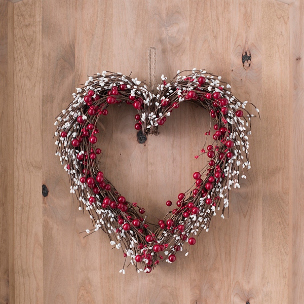 16 Inch Valentine Heart Wreaths for Front Door,Berry Rose Heart