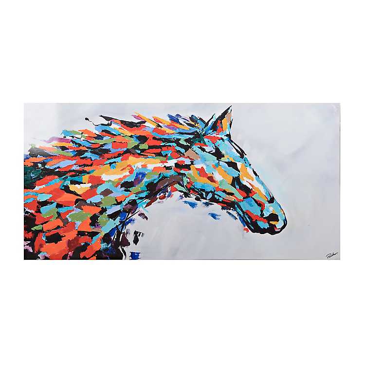 Horse Canvas Wall Art Home Decor,Stretched Ready to Hang Niwo ART Watercolor Horse and Flower 