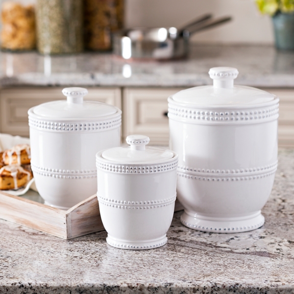 White Bianca Bead Canisters, Set of 3 | Kirklands Home