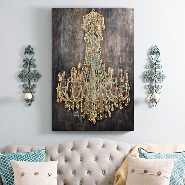 Turquoise Chandelier Wooden Art Print Kirklands