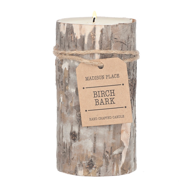 Birch Bark Pillar Candle, 6 in.