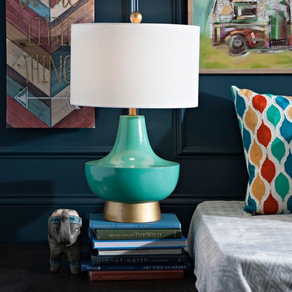 teal and gold lamp