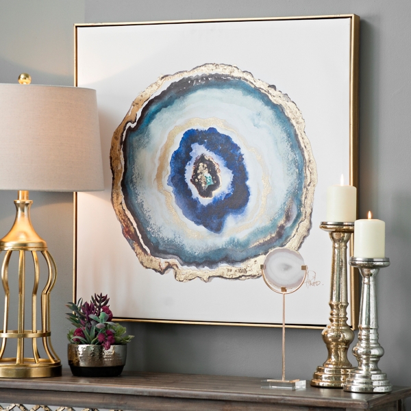 Indigo Watercolor Geode Framed Canvas Art Print Kirklands