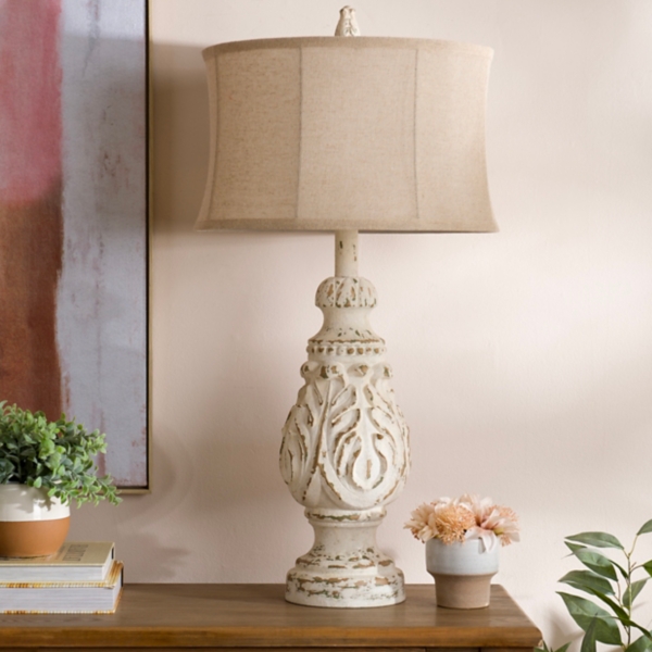 White distressed table store lamp