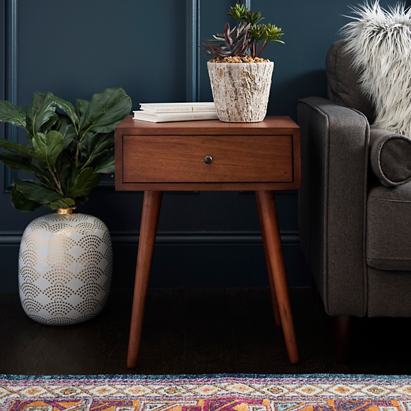 Mid century modern end table with drawer hot sale