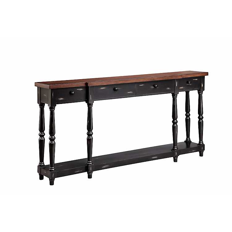 Black Four Drawer Narrow Console Table, Black Narrow Console Table With Storage