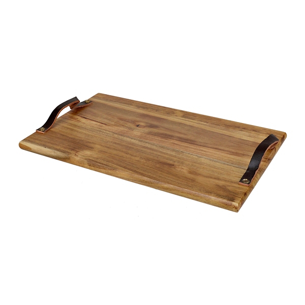 Acacia Wood Tray with Leather Handles Kirklands Home