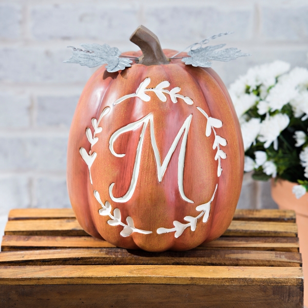 Carved Orange Monogram M Pumpkin