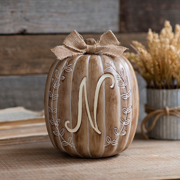 White Monogram N Pumpkin Statue Kirklands Home 9464