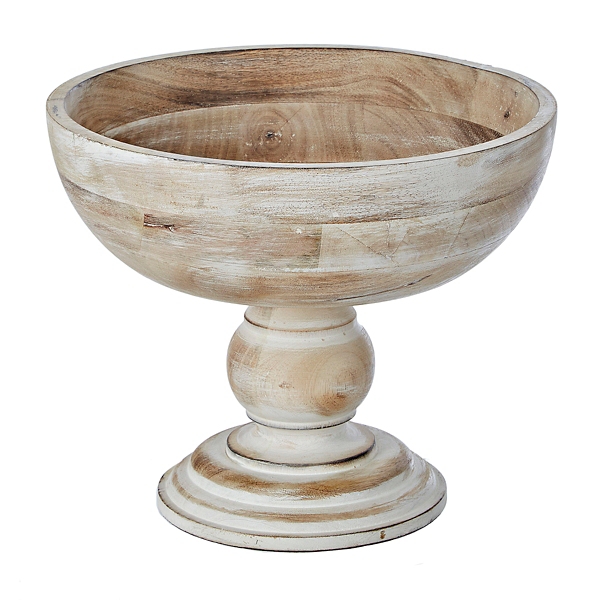 Whitewashed Organic Wooden Decorative Bowl, 21x11