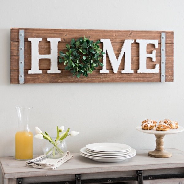 Home Wreath Wooden Wall Plaque