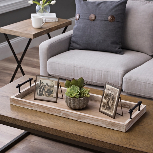 Wooden Decorative Tray With Metal Handles