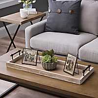 Wooden Decorative Tray With Metal Handles
