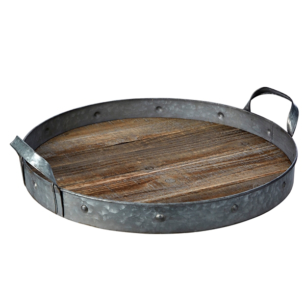 round wood and metal tray