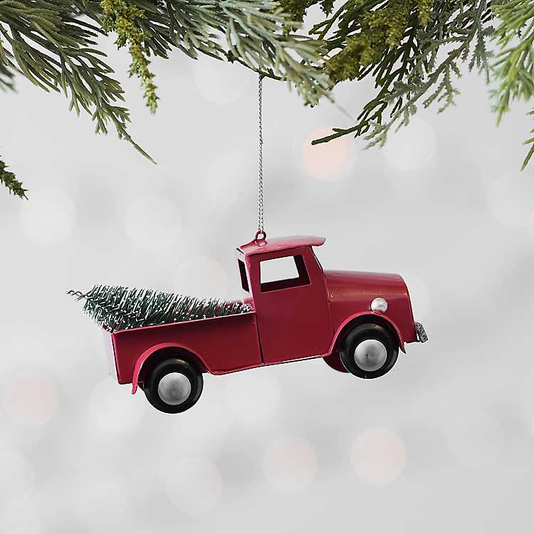 STOBOK Christmas Vintage Truck with Mini Christmas Trees Ornaments Metal Pickup Truck Desktop Decoration Classic Cars Ornaments