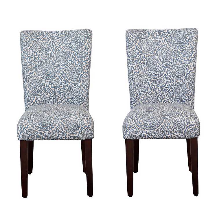 Navy And Cream Fl Parsons Chairs, Blue And Cream Dining Room Chairs