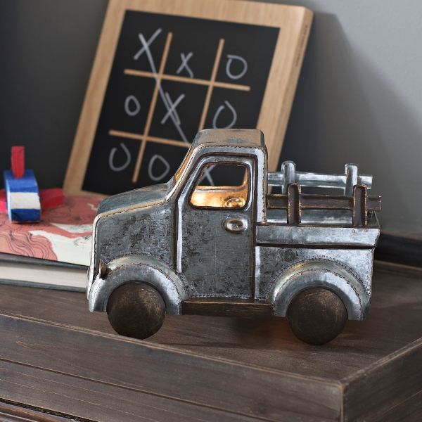 vintage metal truck with lighted accents red