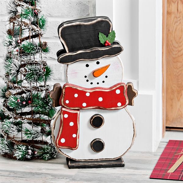 Wooden Polka Dot Snowman Outdoor Statue | Kirklands Home