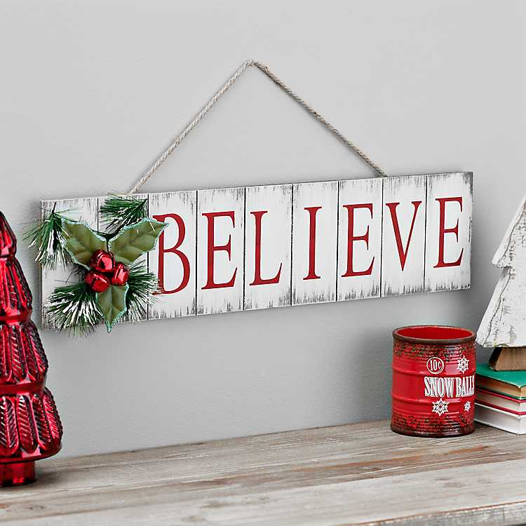 33cm Red Wooden Believe Freestanding Christmas Decoration Sign 