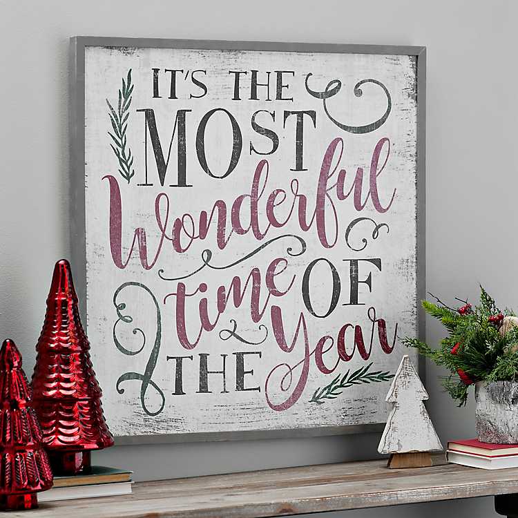 LARGE HANGING CHRISTMAS RED WALL PLAQUE IT'S THE MOST WONDERFUL TIME OF YEAR 