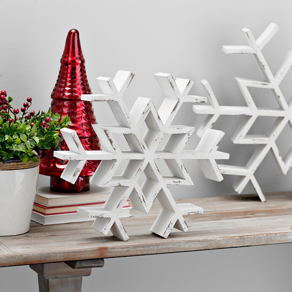 White Wood Snowflake Statue, 15 in.