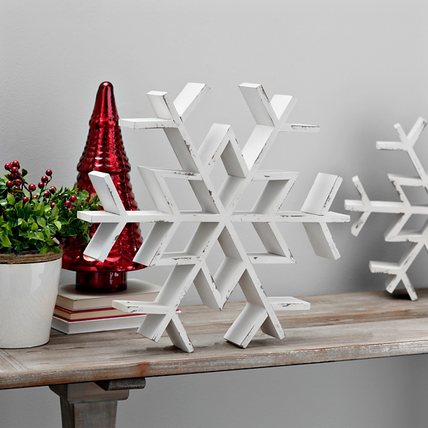 White Wood Snowflake Statue, 18.5 in.