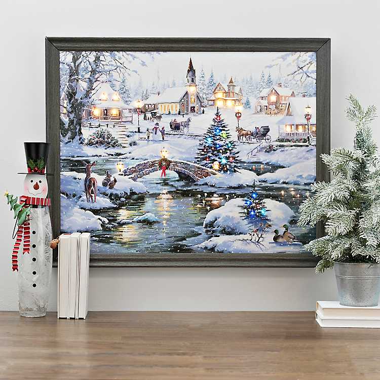 Christmas Village Scene Canvas Picture Print With LED Lights