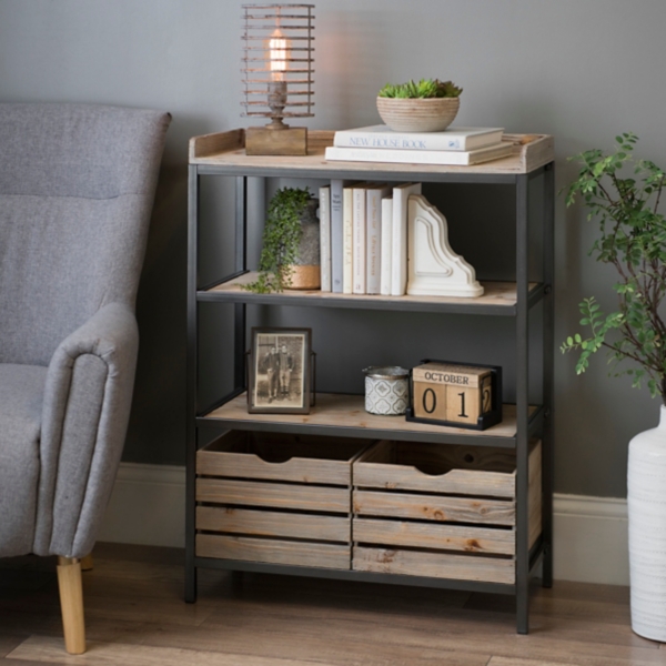 3Tier Wood and Metal Shelf with Drawers Kirklands Home