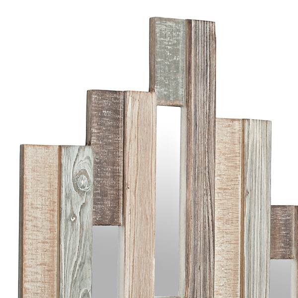 Natural Wooden Planks Mirrored Wall Plaque
