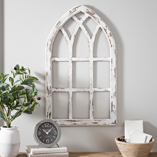 Antiqued White Window Pane Arch Plaque Kirklands